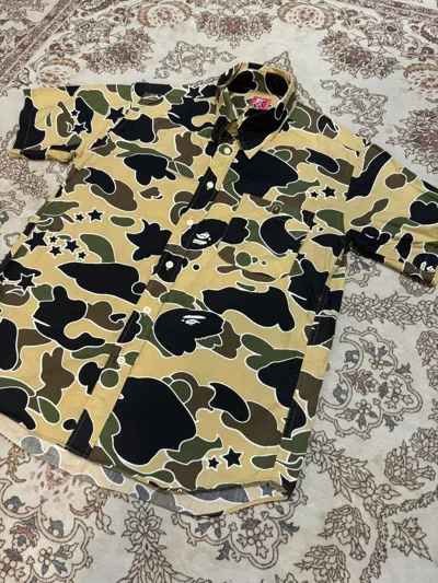 Pre-owned Bape X Vintage Star Camo Button Up S/s Shirt In Yellow