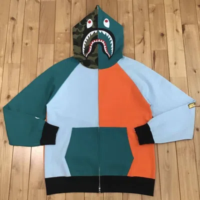 Pre-owned Bape Xl  Camo Crazy Color Shark Full Zip Hoodie In Green/orange/right Blue