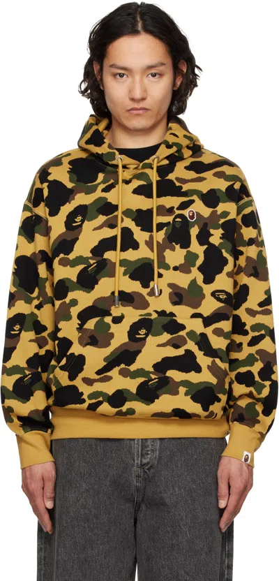 Bape Yellow 1st Camo Jacquard One Point Pullover Hoodie In Yel-yellow