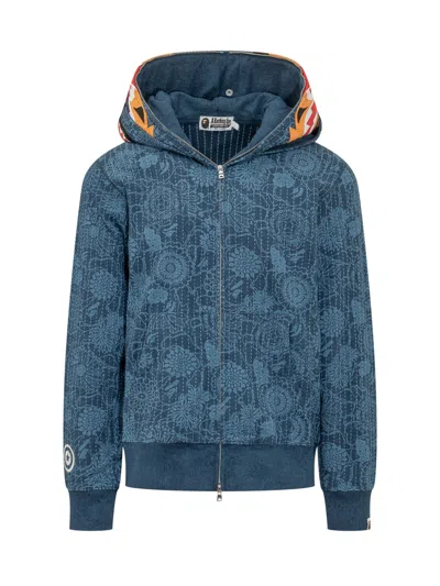 Bape Zip Front Japanese-inspired Pullover Sweatshirt In Blue