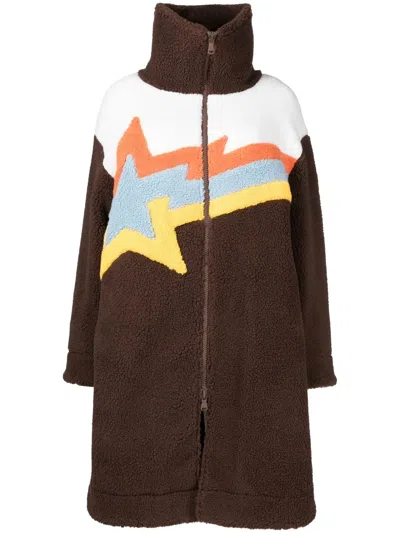 Bapy By *a Bathing Ape® Embroidered-logo Fleece Coat In Brown