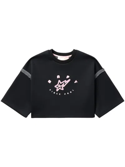 Bapy By *a Bathing Ape® Logo-embroidered Cropped T-shirt In Black