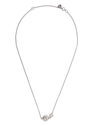 Bapy By *a Bathing Ape® Logo Pearl Necklace In Silver