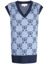 Bapy By *a Bathing Ape® Monogram-pattern Two-tone Knitted Top In Blue