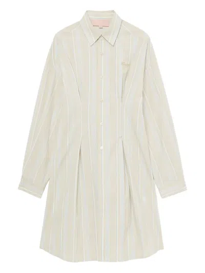 Bapy By *a Bathing Ape® Pleated Striped Shirt Dress In Neutral