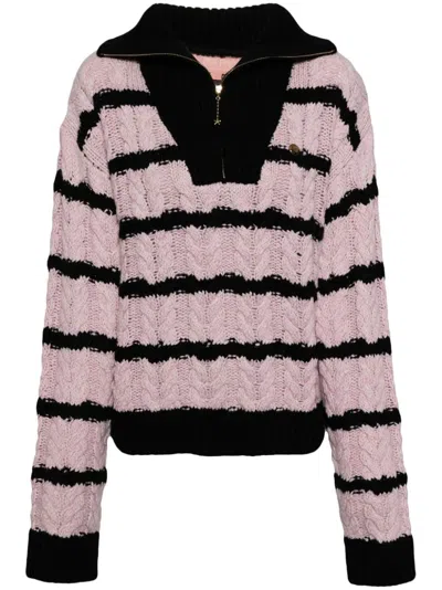 Bapy By *a Bathing Ape® Striped Half-zip Jumper In Rosa