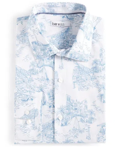 BAR III BAR III AMALFI SCENIC DRESS SHIRT MEN'S WHITE BLUE PRINTED SLIM FIT UPS748