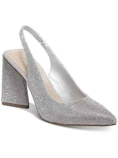 Bar Iii Arrica Womens Rhinestone Pointed Toe Slingback Heels In Silver