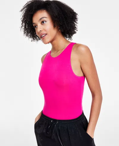 Bar Iii Â Women's Crewneck Sleeveless Jersey Bodysuit, Created For Macy's In Pink Peacock