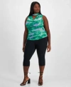 Bar Iii Bar Ii Trendy Plus Size Cowl Neck Cutout Sleeveless Top High Rise Ponte Side Zip Capri Pants Exclusi In Deep Black