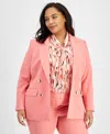 Bar Iii Blazer Jacket Women's Coral Rose Notch Lapel Long Sleeve Fts1214 In Pink