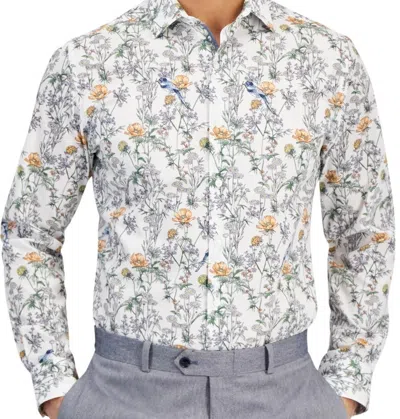 Bar Iii Bold Ivy Dress Shirt Mens White Bird Floral Slim-fit Oxford Fts106 In Multi