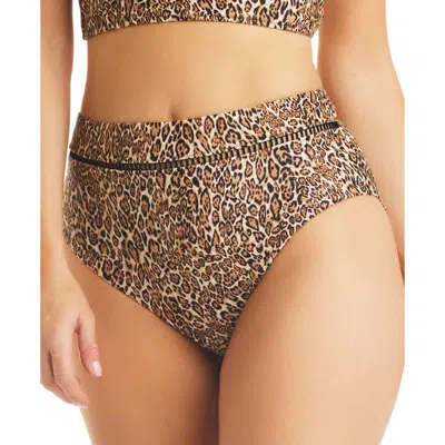 Bar Iii Bonita Cheetah Womens Cheetah High-rise Swim Bottom Separates In Black