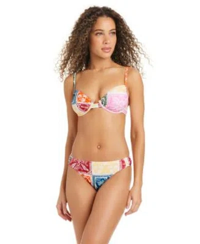 Bar Iii Cabana Club Shirred Demi Underwire Bra Printed Hipster Swim Bottoms In Multi