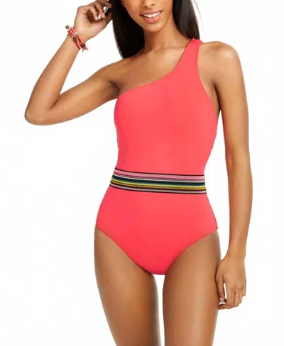 Bar Iii Cabo Wabo Asymmetrical Banded One-piece Swimsuit In Blaze In Multi