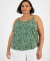 Bar Iii Camisole Top Womens Bar White Green Printed Cowlneck Sleeveless Fts1133 In Green