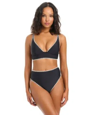 Bar Iii Desert Muse Banded Ots Bra Top High Rise Bottoms In Black