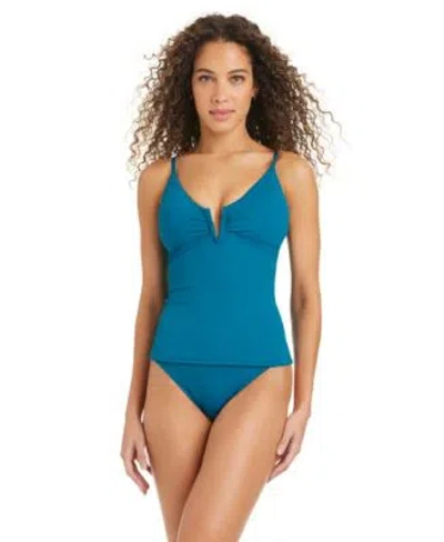 Bar Iii Double Down V Wire Tankini Pull On Hipster Swim Bottoms In Blue