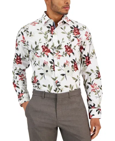 Bar Iii Dress Shirt Men's White Floral Slim-fit Oxford Business Fts88