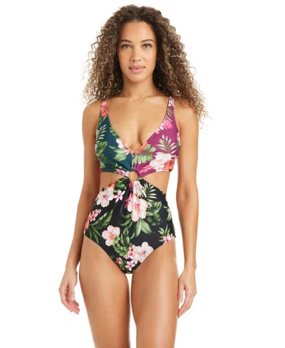 Bar Iii Feline Fine Plunge Ring Over-the-shoulder Monokini, Macy's Exclusive In Multi