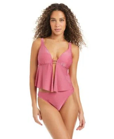 Bar Iii Fly Away Tankini Hipster Bottoms V Neck Tankini Top In Electric Guava