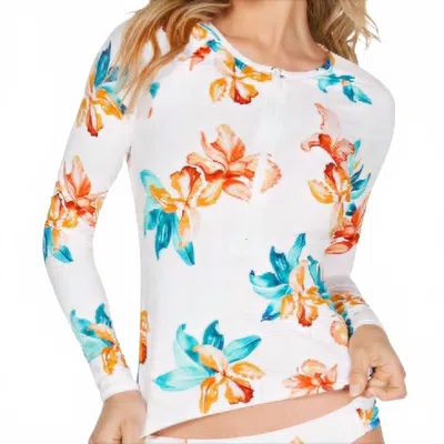 Bar Iii Iris Printed Rashguard Swimsuit In Multicolor In White