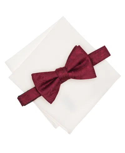 Bar Iii Kingston Tonal Floral Bow Tie And Pocket Square Set, Macy's Exclusive In Burgundy