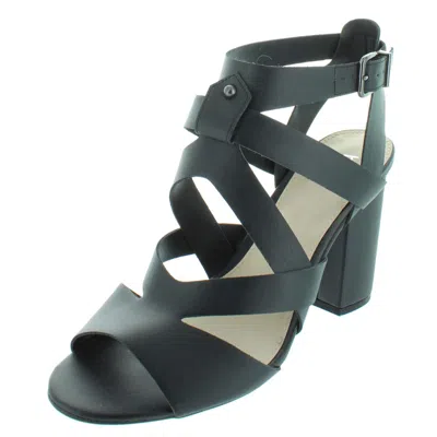 Bar Iii Mae Womens Faux Leather Strappy Block Heels In Black