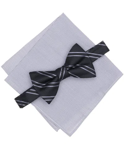 Bar Iii Men's Baltic Stripe Bow Tie With Pocket Square 2-piece Set, Macy's Exclusive In Black