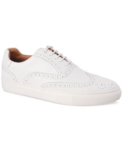 Bar Iii Men's Baronn Leather Lace-up Wingtip Sneakers, Exclusively At Macy's In White Linen Leather