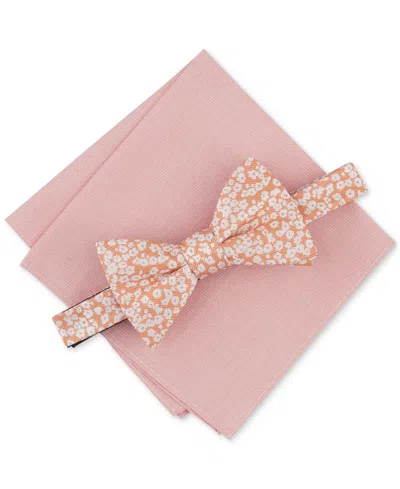 Bar Iii Men's Brennan Floral Bow Tie & Solid Pocket Square Set, Created For Macy's In Melon