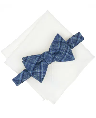 Bar Iii Men's Carson Plaid Bow Tie And Pocket Square, 2-piece Set, Macy's Exclusive In Blue
