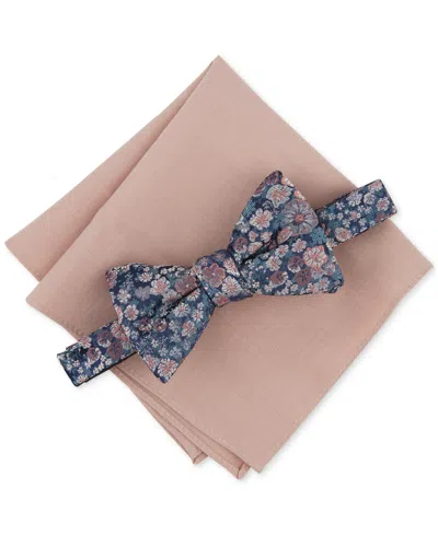 Bar Iii Men's Charland Floral Bow Tie & Solid Pocket Square Set, Created For Macy's In Neutral