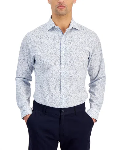 Bar Iii Men's Contrast Vine Dress Shirt, Created For Macy's In White Blue