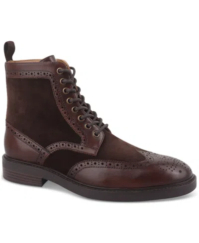Bar Iii Men's Dabneyy Leather Wingtip Boot, Created For Macy's In Brown Leather,suede
