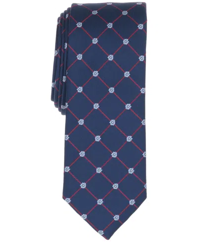 Bar Iii Men's Floral And Club Grid Pattern Tie, Macy's Exclusive In Blue