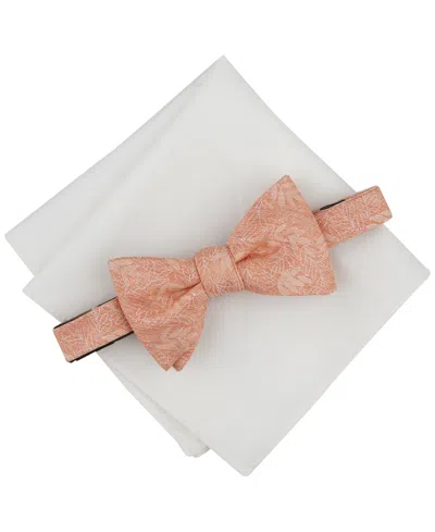 Bar Iii Men's Floral Bow Tie & Solid Pocket Square Set, Created For Macy's In Melon