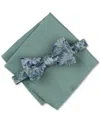 Bar Iii Men's Floral Bow Tie & Solid Pocket Square Set, Exclusively At Macy's In Mint