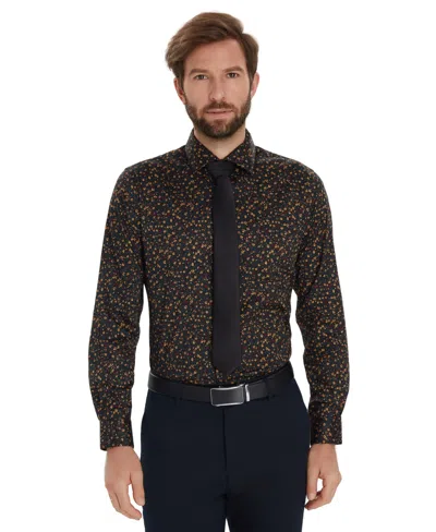 Bar Iii Men's Front Floral Print Dress Shirt, Macy's Exclusive In Black