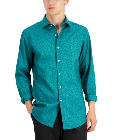 Bar Iii Men's Green Slim Fit Floral Stretch Dress Shirt