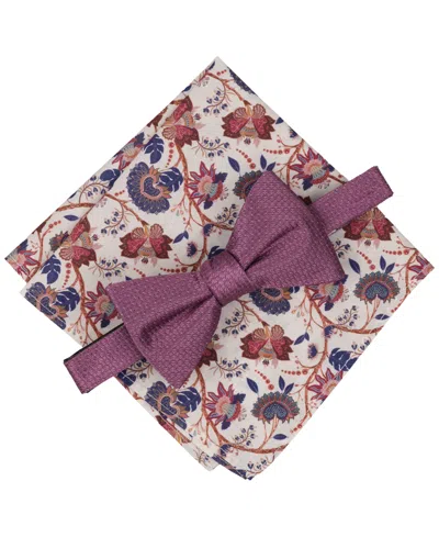 Bar Iii Men's Harley Bow Tie And Pocket Square, 2-piece Set In Plum,ivory