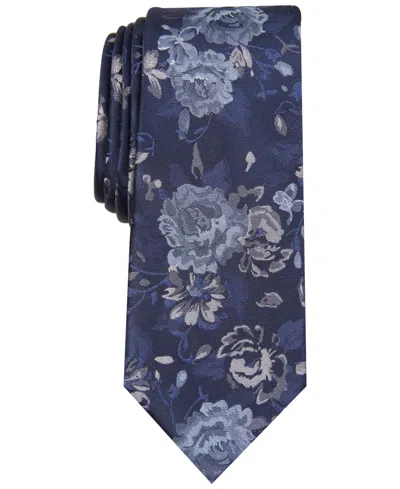 Bar Iii Men's Hilton Floral Slim Tie, Created For Macy's In Navy