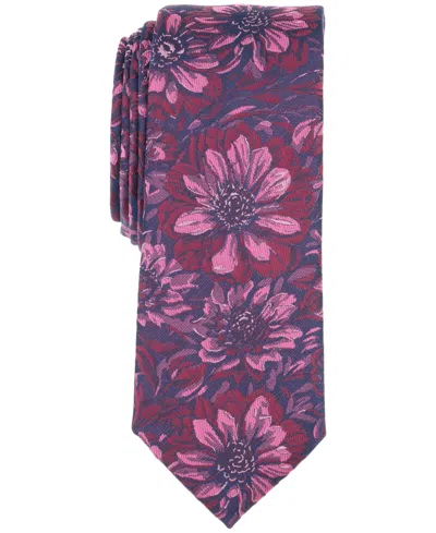 Bar Iii Men's Lawrence Skinny Floral Tie, Created For Macy's In Burgundy