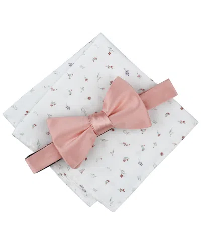 Bar Iii Men's Logan Solid Bow Tie & Floral Pocket Square Set, Exclusively At Macy's In Peach