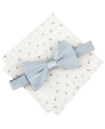 Bar Iii Men's Logan Solid Bow Tie & Floral Pocket Square Set, Exclusively At Macy's In Sky