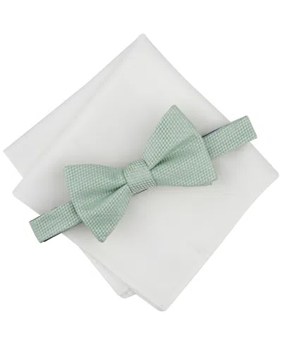 Bar Iii Men's Lombard Textured Bow Tie & Solid Pocket Square Set, Created For Macy's In Green