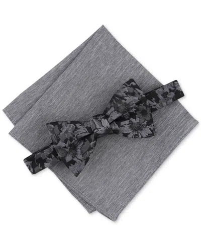 Bar Iii Men's Malaga Floral Bow Tie & Solid Pocket Square Set, Created For Macy's In Black