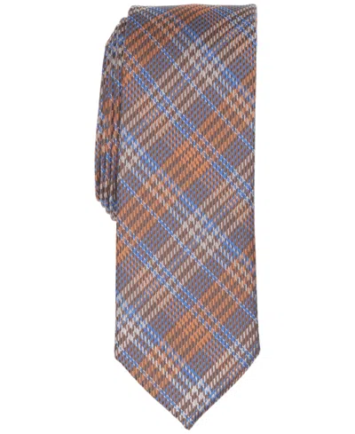 Bar Iii Men's Plaid Skinny Polyester Tie In Cognac