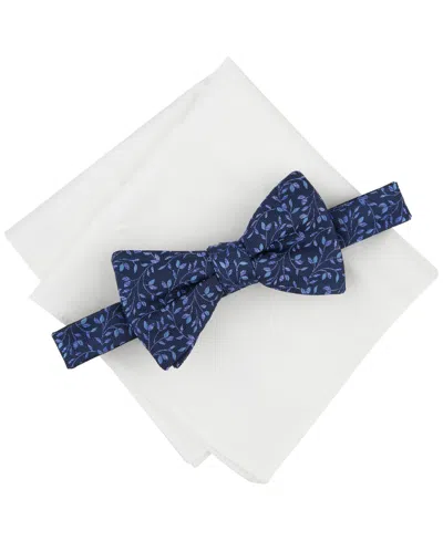 Bar Iii Men's Powell Vine Bow Tie & Solid Pocket Square Set, Created For Macy's In Navy