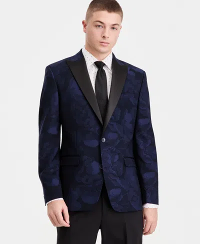 Bar Iii Men's Slim-fit Jacquard-floral Evening Jacket, Macy's Exclusive In Blue